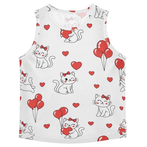 J JOYSAY Valentine Cat Heart White Boys Tank Top Sleeveless Muscle Shirts Quick Dry Workout Sport Active Kids T-Shirts 3-15T