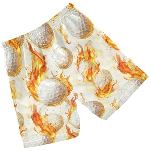 Pigsaly Boys' Swim Board Shorts Watercolor Fire White Golf Balls Boy's Swim Trunks Kids Swimwear M2