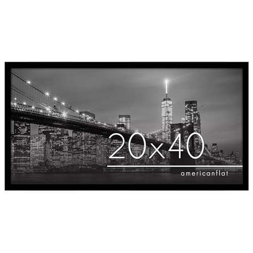 Americanflat 100x40 cm Bilderrahmen aus MDF-Holz mit bruchsicherem Plexi-Scheibe - 40x100 cm Fotorahmen mit integrierter Aufhängung - für vertikale oder horizontale Wandmontage - Schwarz