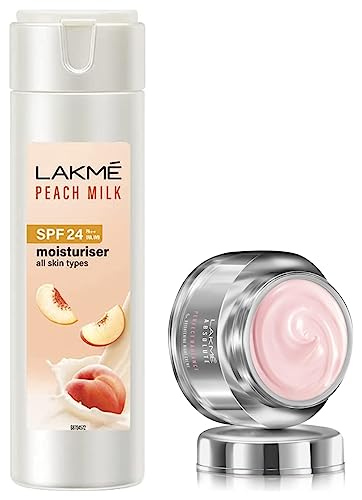 Image of Lakme Absolute Perfect Radiance Cream Skin lightening /Brightening Night Creme, 50g and Peach Milk SPF 24 PA Sunscreen Lotion Moisturiser, 200ml