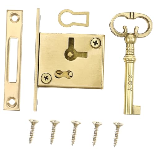 PartyKindom Retro Pure Brass Document Cabinet Lock Keyway Drawer Anti-Theft Cupboard Lock for Furniture and Mailbox Medium Size Right-Handed