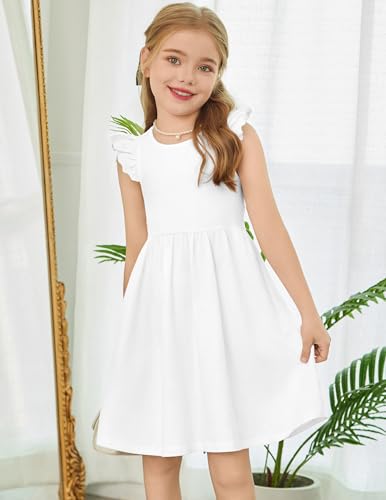 Arshiner Toddler Dress Girls Summer Ruffle Sleeve Backless Dresses Casual Sundress with Pockets 2-8Y3