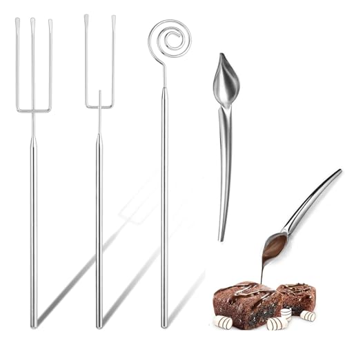 Fleymu Lot de 4 fourchettes à chocolats avec cuillère à crayon - En acier inoxydable - Avec grille - Pour faire des chocolats, des truffes, des fondues, des desserts