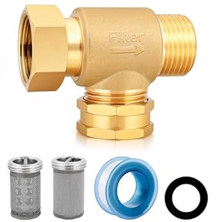 YELUN Garden Hose Filter Attachment with 100 Mesh and 40 Mesh Stainless Steel Screen,Brass Filter Pressure Washer Inlet for RV Camping Car Wash Rainwater Filtration (with Cap)