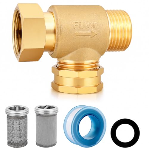 YELUN Garden Hose Filter Attachment with 100 Mesh and 40 Mesh Stainless Steel Screen,Brass Filter Pressure Washer Inlet for RV Camping Car Wash Rainwater Filtration (with Cap)