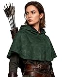 L'VOW Medieval Hooded Cape Renaissance Cowl Shrot Green Cape with Hood for Halloween Women Men Cosplay Costume