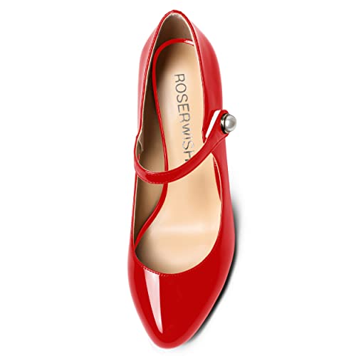 ROSERWISH Womens Ankle Strap Party Patent Fashion Sexy Round Toe Wedge High Heel Pumps Dress Shoes 3.5 Inch3