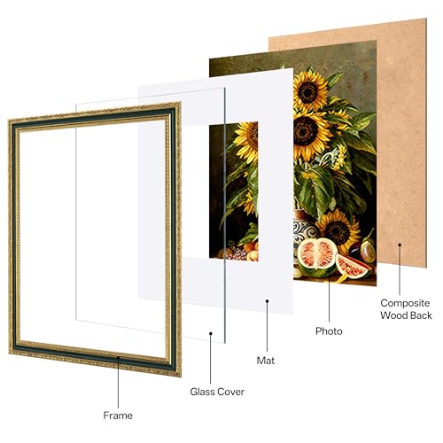 Image of eletecpro 11x14 Vintage Picture Frame, Glass Cover, Green Gold, 2-Pack | Display Photo 8x10 with Mat or 11x14 without, Horizontal or Vertical, Tabletop or Wall Decor
