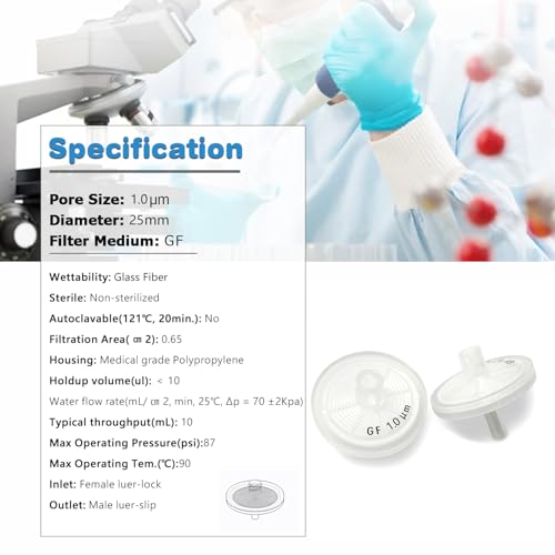 Image of Glass Fiber (GF) Syringe Filters 25mm Diameter 1.0μm Pore Size for Pre-Filtration Filters [CASE of 100pcs] by Allpure Biotechnology