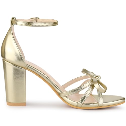 Allegra K Allegra K Women's Bow Decor Ankle Strap Block Heels Gold Bow Heel Sandals 7.5 M US