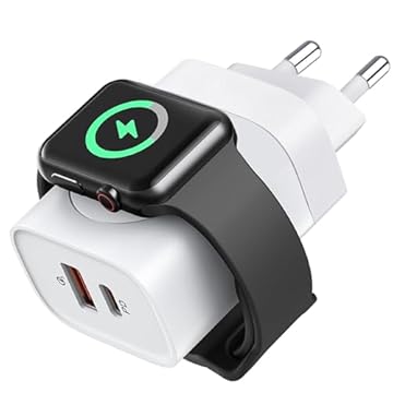 3 em 1 Watch Carregador, 20W Base Carregamento Magnética Sem Fio con Tipo C, USB A Portos, Rápido Carregador para Apple 16/15/14/13/12/8/XR/XS, Galaxy S24 Ultra/Pro