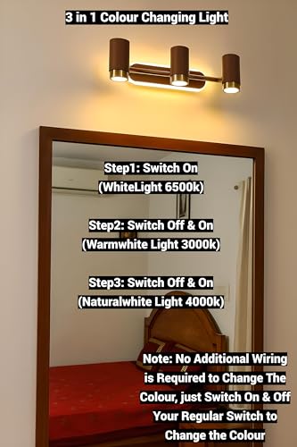 Image of FILLISKA 3 in 1 Double Wall spot /Picture /Display /Mirror Light with Adjustable Head and Colour Changing Function (18 Watt MattBrown & Gold-587)
