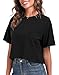 PRIMODA Women's Oversized Workout Cropped T Shirts Crew Neck Short Sleeve Casual Loose Summer Crop Tee Tops Cotton(Black XL)
