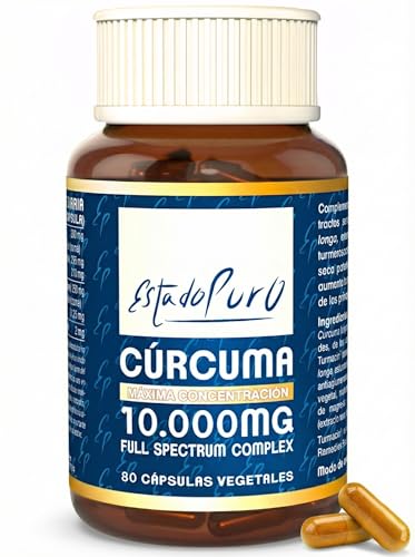 Estado Puro Cúrcuma 80 Cápsulas | Con Pimienta Negra | Alta Potencia 10.000 mg | Turmeric Complex con 3 Tipos de Curcumina | Tongil (Paquete de 1)