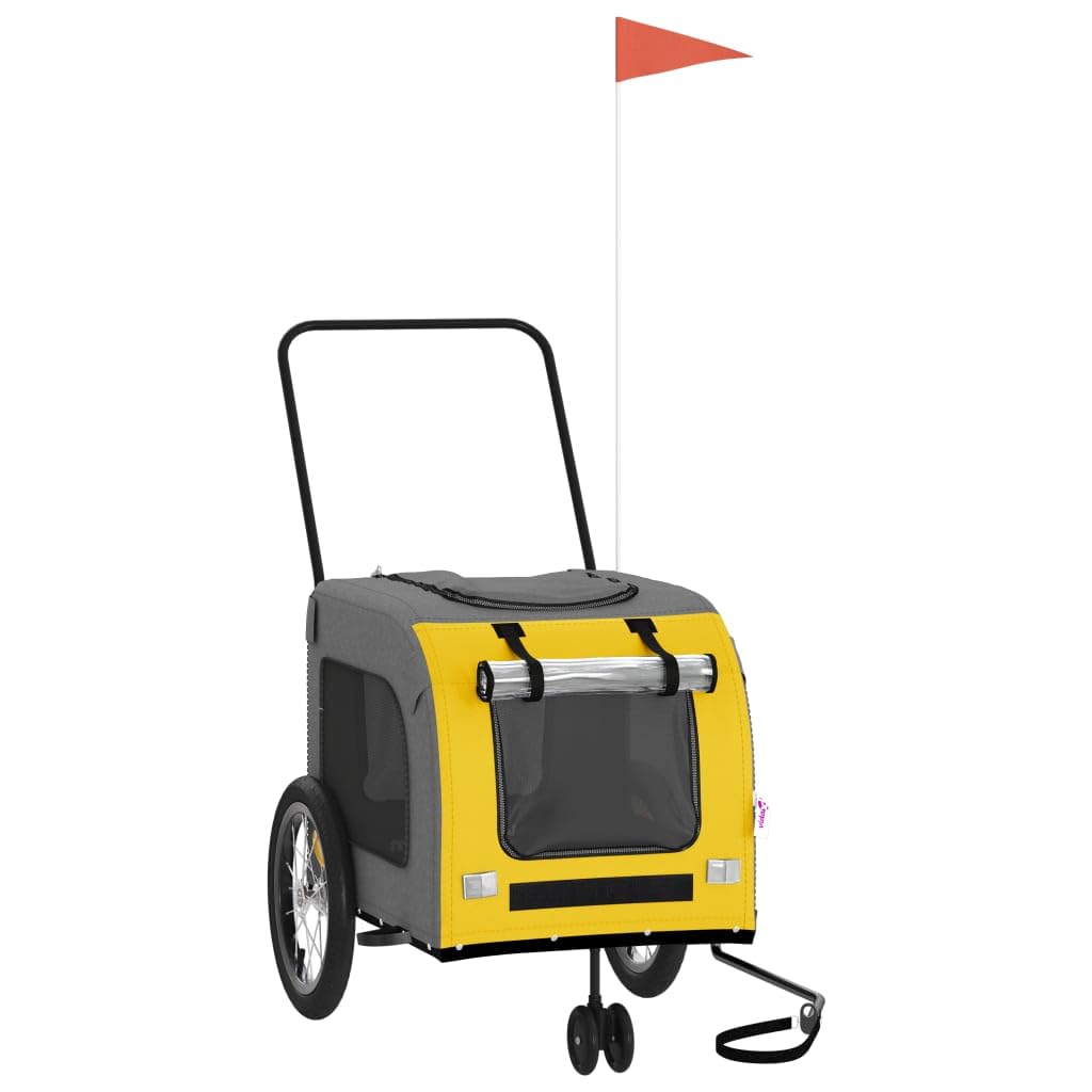 vidaXL Pet Bike Trailer, Pet Cart Carrier for Small Dogs, Pet Bike Trailer with Flag, Dog Bicycle Wagon, Yellow and Grey Oxford Fabric and Iron — image 1