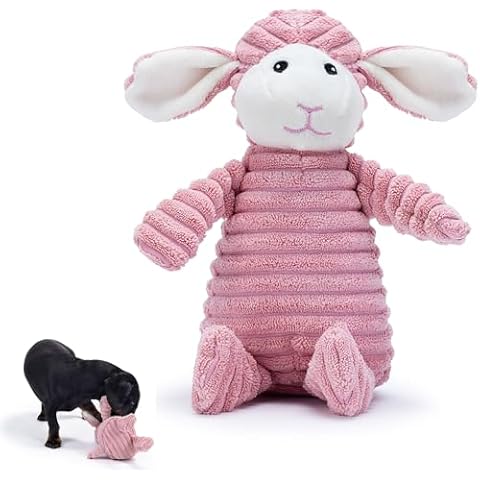 Zappi Co Pink Lamb Plush Dog Toy with Squeaker Cover