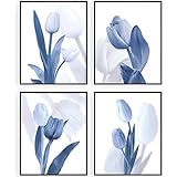 Blue Bathroom Wall Decor, Navy Flowers Wall Art Pictures for Bedroom|Office|Living Room Accessories,...