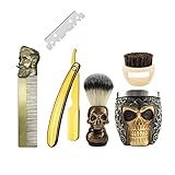ZENZOD SKULL themed STRAIGHT RAZOR KIT 6 piece Mens shaving set- Barber style for closest Shave possible with a straight edge razor - Perfect straight razor kit for beginners