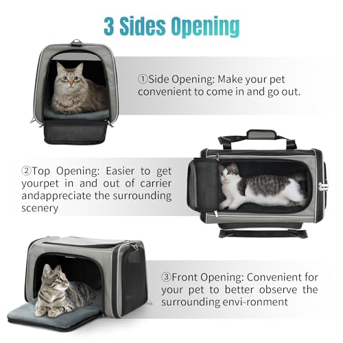 WOYYHO-20lbs-1680D-Oxford-Pet-Cat-Carrier-Airline-Approved-Breathable-Mesh-Dog-Travel-Soft-Sided-Carrier-for-Small-Medium-Cat-Dog-Collapsible-Tear-Resistant-Carrier-for-2-Small-Cats-Grey