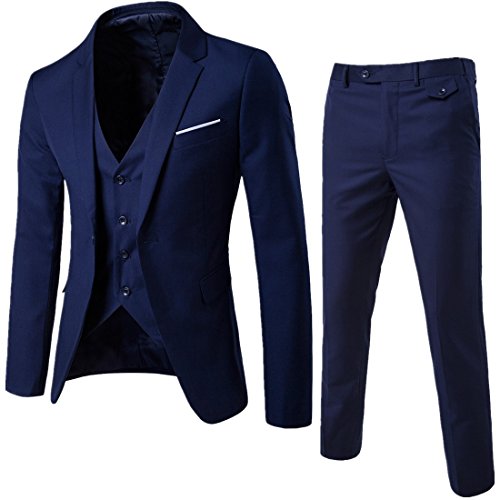 Traje para Hombre Boda 3 Piezas Slim Fit Trajes de Esmoquin Un botón Colors sólido Chaqueta Formal Chaleco y Pantalones Ajustados Moderno Tallas Grande Colores Sólido para Negocio Boda
