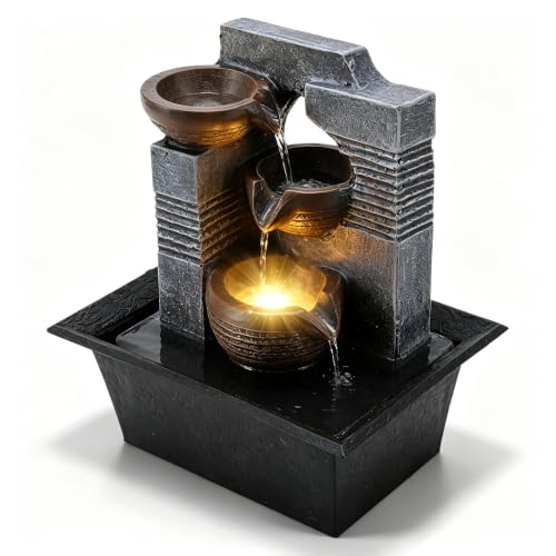 Image of Tabletop Waterfall Fountain-3 Bowls Tabletop Water Fountain for Home and Office Decor,Soothing Sound Zen Meditation Decor Indoor Waterfall Fountain for Good Luck Relaxation