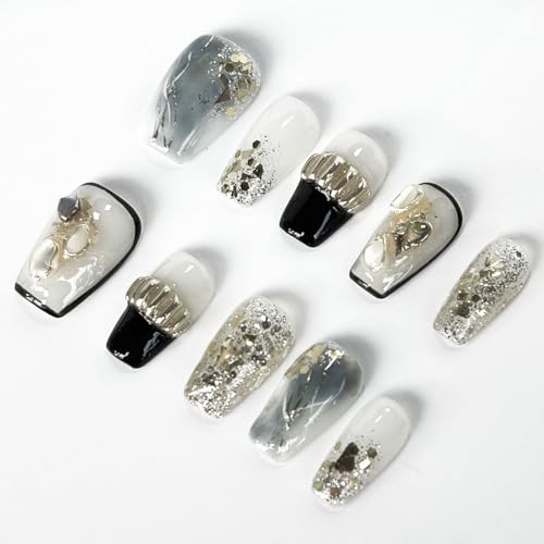 FTmoonie ネイルチップ ネイルシール プレスオンネイル press on nail 10枚入り ジェルネイルシール 手作りネイル スパンコール飾り デザイン おしゃれ 誕生日プレゼント 卒業プレゼント 出勤 ビジネス パーティー 日常用