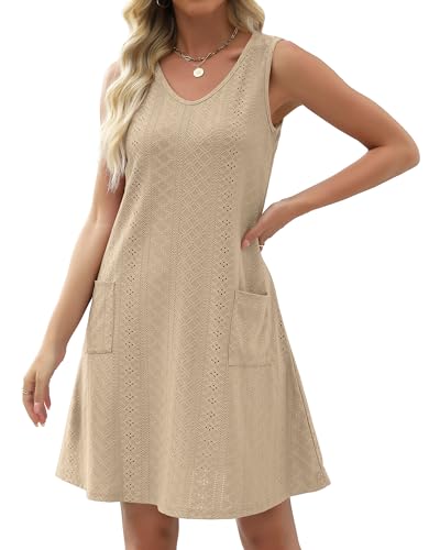 Image of elescat Swimsuit Coverup Summer Dresses for Women Eyelet Casual Loose Sleeveless Sundress with Pockets 2026