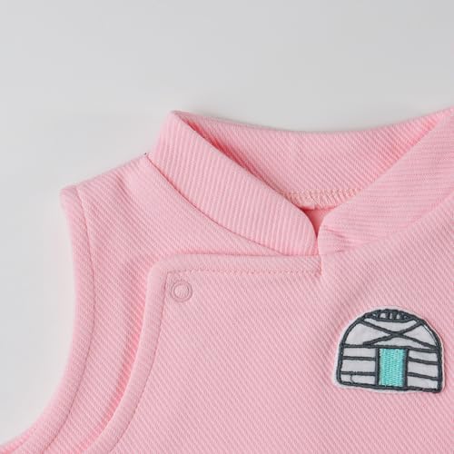 Girls' Mongolian Inspired Snap button Vest, Soft Pink, Embroidered Ger design 0-3 Months3
