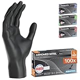 100x ARNOMED Einweghandschuhe L, Nitrilhandschuhe Akzeleratorfrei, Einmalhandschuhe Latexfrei, Handschuhe Einweg in Schwarz, Allergikerfreundliche Gummihandschuhe, Einmalhandschuhe in S, M, L, XL