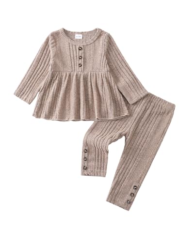 Kucnuzki Toddler Baby Girl Clothes Outfit Long Sleeve Plain T Shirt Top Baby Girl Pants Leggings Two Piece Outfits Set