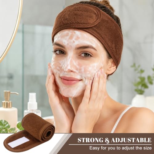 Image of Whaline 3Pcs Spa Facial Headbands Make Up Wrap Head Terry Cloth Headband Soft Adjustable Towel Band for Face Washing Shower Facial Cover Yoga (White, Black, Coffee)