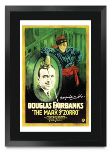 Póster de El Signo del Zorro 1920 con autógrafo impreso para fans - Cuadro enmarcado A3