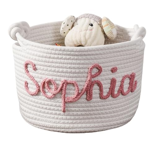 WANSHUNLMI Custom Baby Gift Basket, Personalized Baby Show Gift Basket With Name, Children's Toy Storage Box, Rope Cotton Bag, Baby Name Basket, Newborn Baby Gift (Style 3) (Style1) (C2)