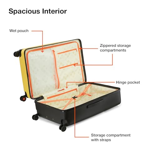 Image of Nasher Miles Zanzibar TSA Lock Hard-Sided Polycarbonate 8 Wheels Double Spinner Check-in Luggage Black Yellow 28 inch |75cm Trolley Bag| Suitcase,Large