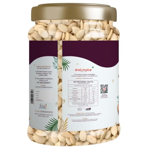 Image of Eatmate Raw Watermelon Seeds 250g | Protein-Rich Superfood | Non-GMO Tarbuj Beej | Gluten-Free Magaj Seeds for Eating, Snacking, Baking, Salads and Trail Mix | Nutrient-Dense Antioxidant Source
