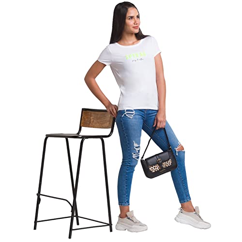 Image of Spykar Women's Cotton Printed Slim Fit T-Shirt