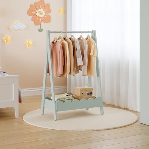 [en.casa] Portant à Vêtements pour Enfants Portemanteau avec Compartiment de Rangement Ouvert pour Chaussures Jouets Porte-Habits Support Organisateur...