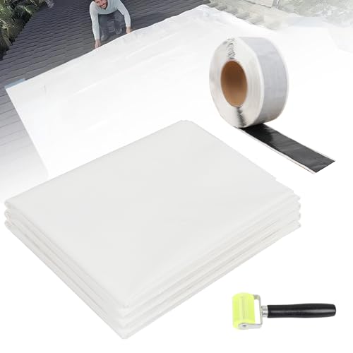 Self-Adhesive Roof Tarp | 5 x 5 Heavy Duty Roof Tarp with Self Stick Roll Butyl Tape White Multi Purpose Thick UV-Resistant Roof Waterproof Cloth for Leaks Roof Repairs