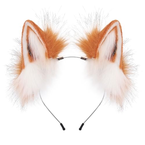 CHOICEONE Handmade Fox Wolf Cat Ears Headband Furry Animal Cosplay Costume accessory for Halloween Party Festiva (ear67-foxwhite)