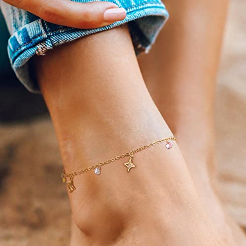 Image of MTMY Gold Anklets for Women 14K Gold Plated Tiny Bead Anklet Colorful Tassel Foot Chain Dainty Adjustable Cute Summer Beach Boho Anklets Jewelry Gift
