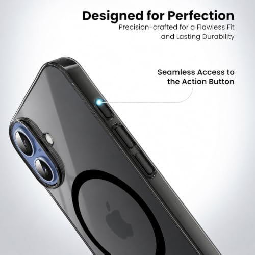 Image of Elzzi Anti Scratch Semi Translucent Cover for iPhone 16 Case, Premium PC + TPU Magnetic Phone Cases Drop Proof, Compatible with Magsafe Slim Never Yellowing Shockproof