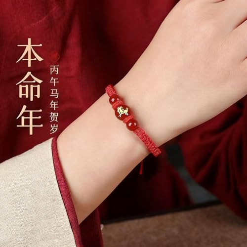2026 Chinese New Year of The Horse Red String Braided Bracelet, Handwoven Adjustable Horse Charm Bracelets Feng Shui Lucky Amulet Protection Rope Bracelet for Women Unisx New Year Jewelry Gift - Image 2