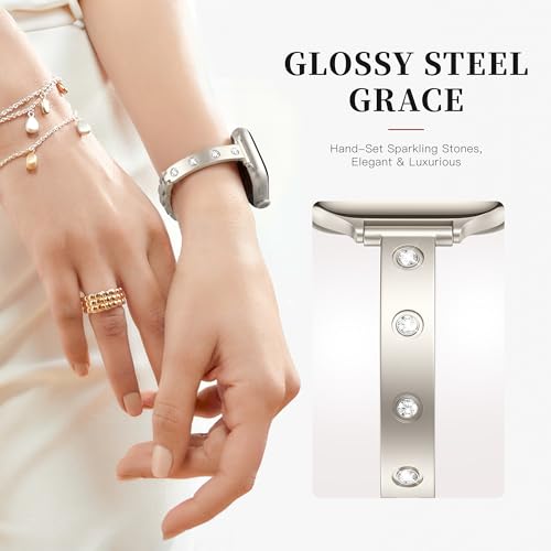 SNBLK Bling Diamond Compatible with Slim Apple Watch Bands for Women 44mm 46mm 45mm 49mm, Luxury Sparkly Jewelry Designer Dressy Link Metal Strap for iWatch Series 11 SE 10 9 8 7 6 5 4 3 2 1 Ultra by SNBLK - Image 3