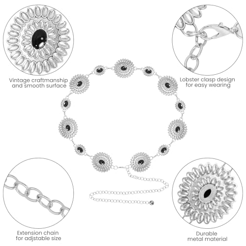 Kezoic Turquoise Waist Chain Belt for Women Cowgirl Concho Metal Belt Premium Body Belly Belt for Concerts, Festivals, Cosplay, Daily Wear - White2