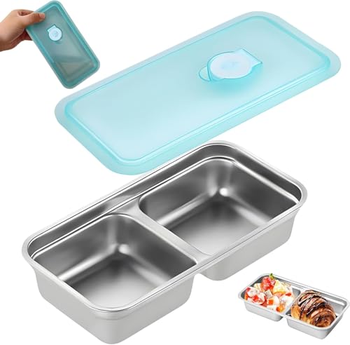 Image of Honbuty Stainless Steel Snack Containers, Grab and Go Snack Containers Reusable, Double Compartment Food Storage Containers with Lids for Travel and Outdoor Camping
