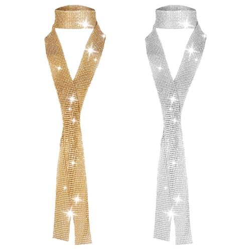 UOCAI 2 Pièces Foulard métallique scintillant, Foulard scintillant pour femme, Écharpe à paillettes Cravate à Paillettes Echarpes 70s Accessoires de...