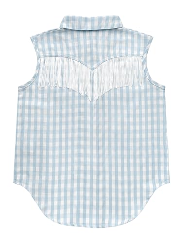 Image of Girls Fringe Shirt Sleeveless Button Down Western Cowgirl Tassel Trim Casual Blouse Shirt Top 4-13Y