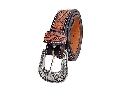 Western Tooled Leather Beaded Belt For Men and Women 30AB012 5