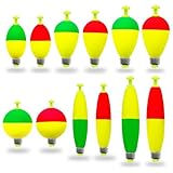 FISHCORNER 12 Pcs Fishing Bobbers Floats,Snap-on Fishing Bobber Multi-Shape Fishing Float Corks Weighted Bobbers for Fishing Crappie Panfish Bluegill Trout