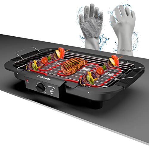 Cultbuzz 2000 Watt Electric Barbecue Grill Smokeless Portable Adjustable Temperature Control Indoor and Outdoor barbeque grill for home Removable Water Filled Drip Tray (BBQ With Silicon gloves)